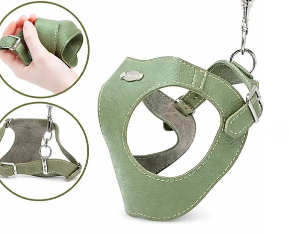 オリーブグリーン ミリタリーハーネス ミラノレザーハーネス ミリタリーグリーン｜小型犬用イタリア製本革