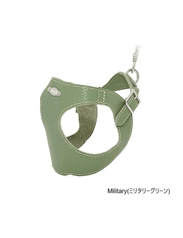 ミラノレザーハーネス ミリタリーグリーン｜小型犬用イタリア製本革